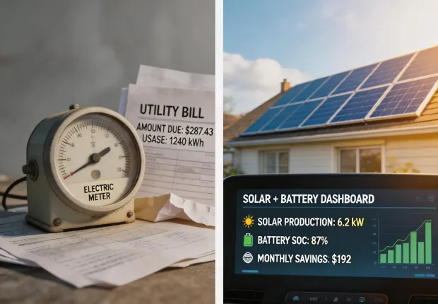 Before and after home solar energy dashboard